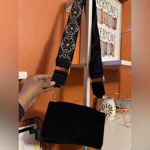 ZARA Black Suede Crossbody Bag with Decorative Strap(EUC)